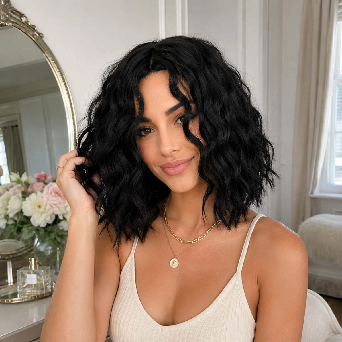 Heat-Resistant Synthetic Short Kinky Curly Hair Wigs For Women Natural Part N