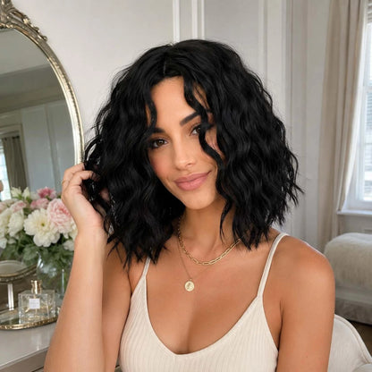Heat-Resistant Synthetic Short Kinky Curly Hair Wigs For Women Natural Part N