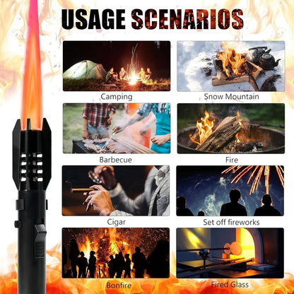 Camping Lighter, Torch Straight Flame Bright Fire Refillable Black