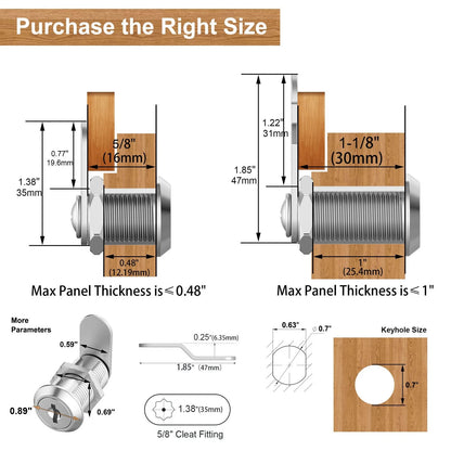 Hecfu 6 Pack Cabinet Locks with Keys, 5/8" Cam Lock 6 5/8 Inch, Silver