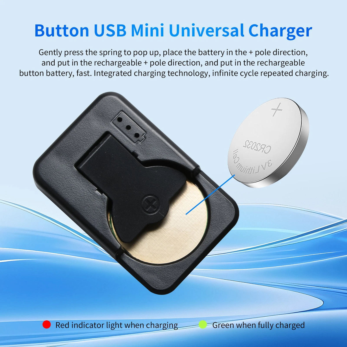 USB-C Universal Coin Cell Charger for Rechargeable Button Cells, Smart IC LED