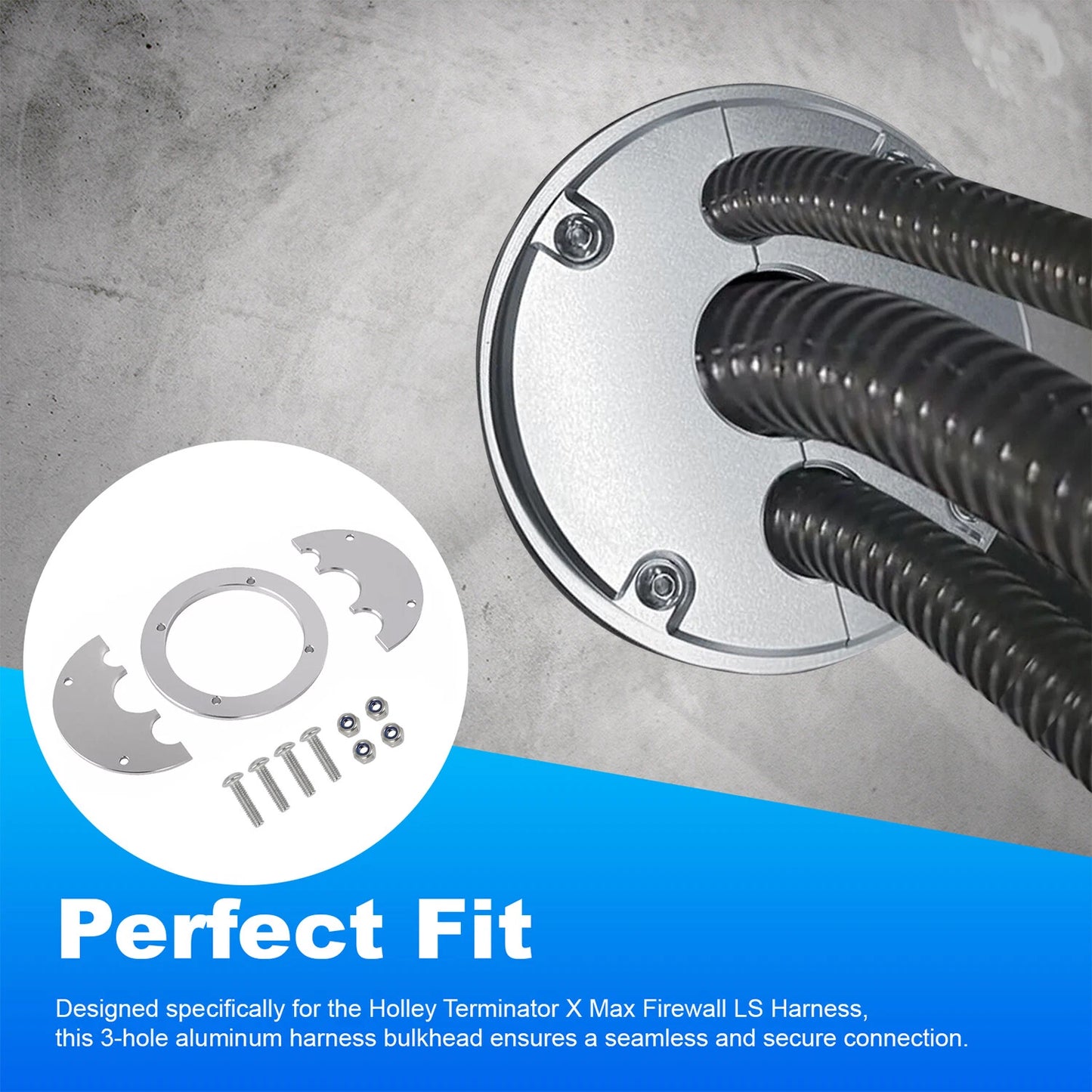For Holley Terminator X Firewall LS Harness Split Face Grommet - 3 Hole Aluminum