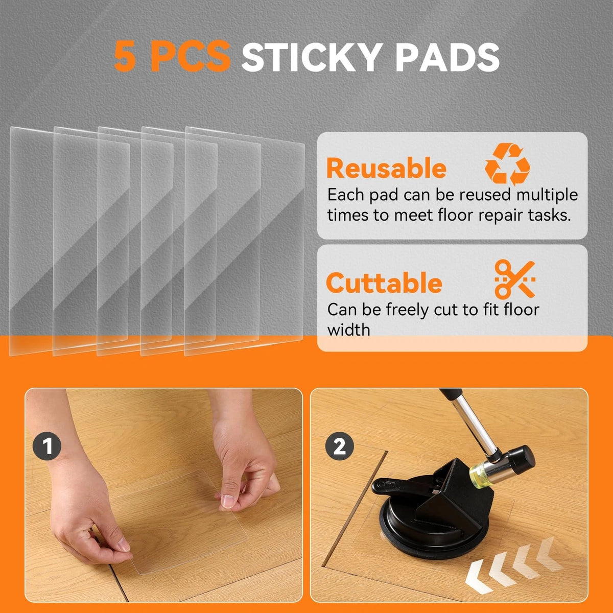 kegliik Floor Gap Fixer Tool - 45° Dual-Sided Strike, Suction Cup Orage