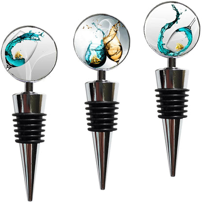 Lockban Wine Bottle Stoppers, Set of 3 Stainless Steel L, Green Glass