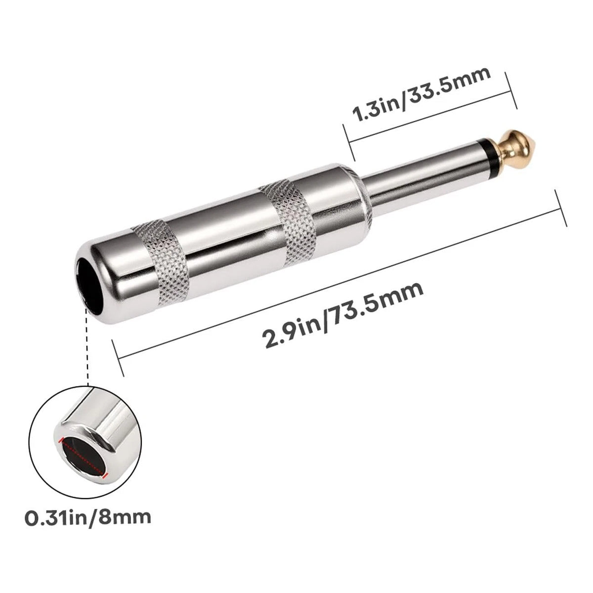 HSP-HSWITI Audio 1/4" TS Plug, 6.35mm Heavy (6.35mm), Silver Straight