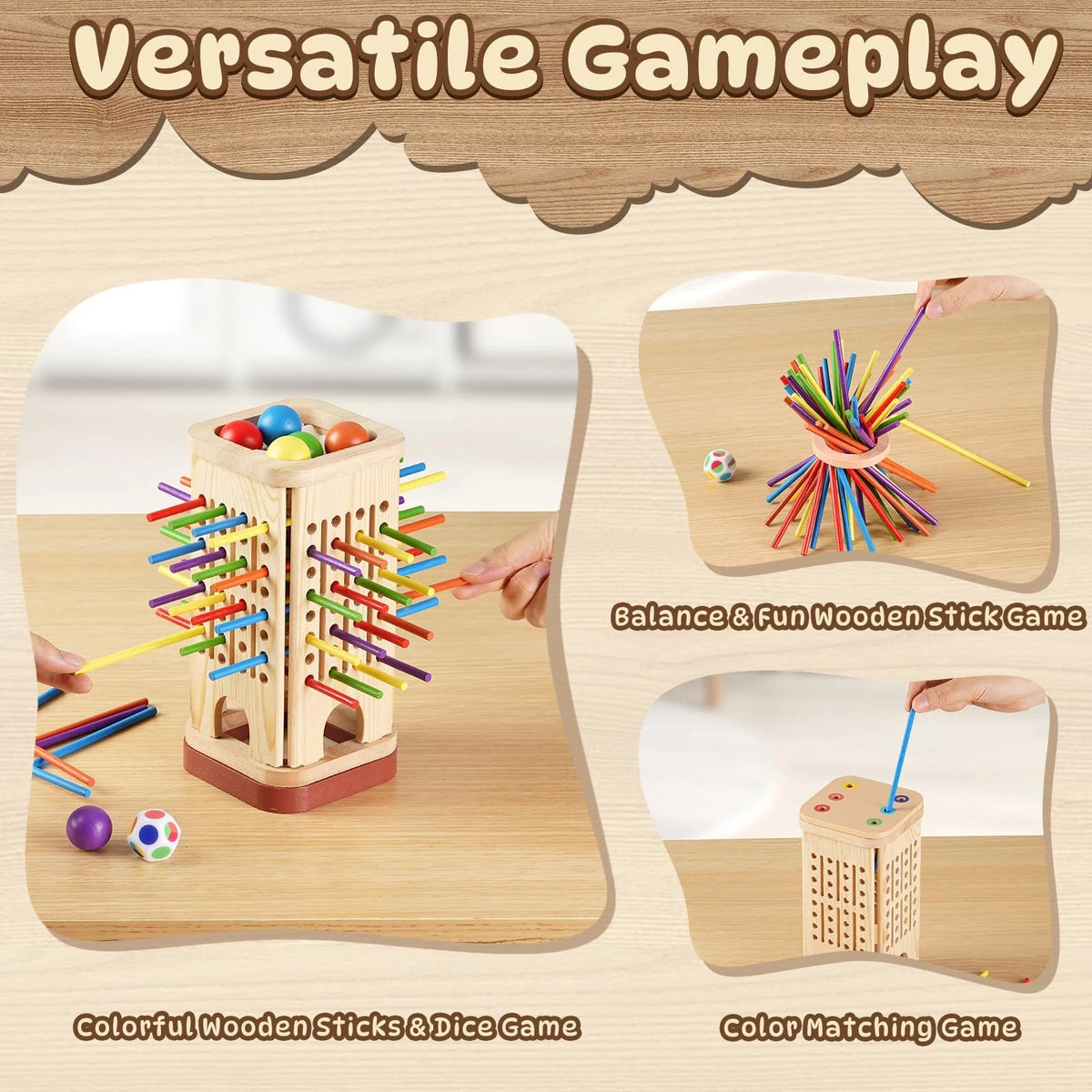 Pinshoon Montessori Game Wooden Board Game, Multiplayer for Kids 8.3inch, Red