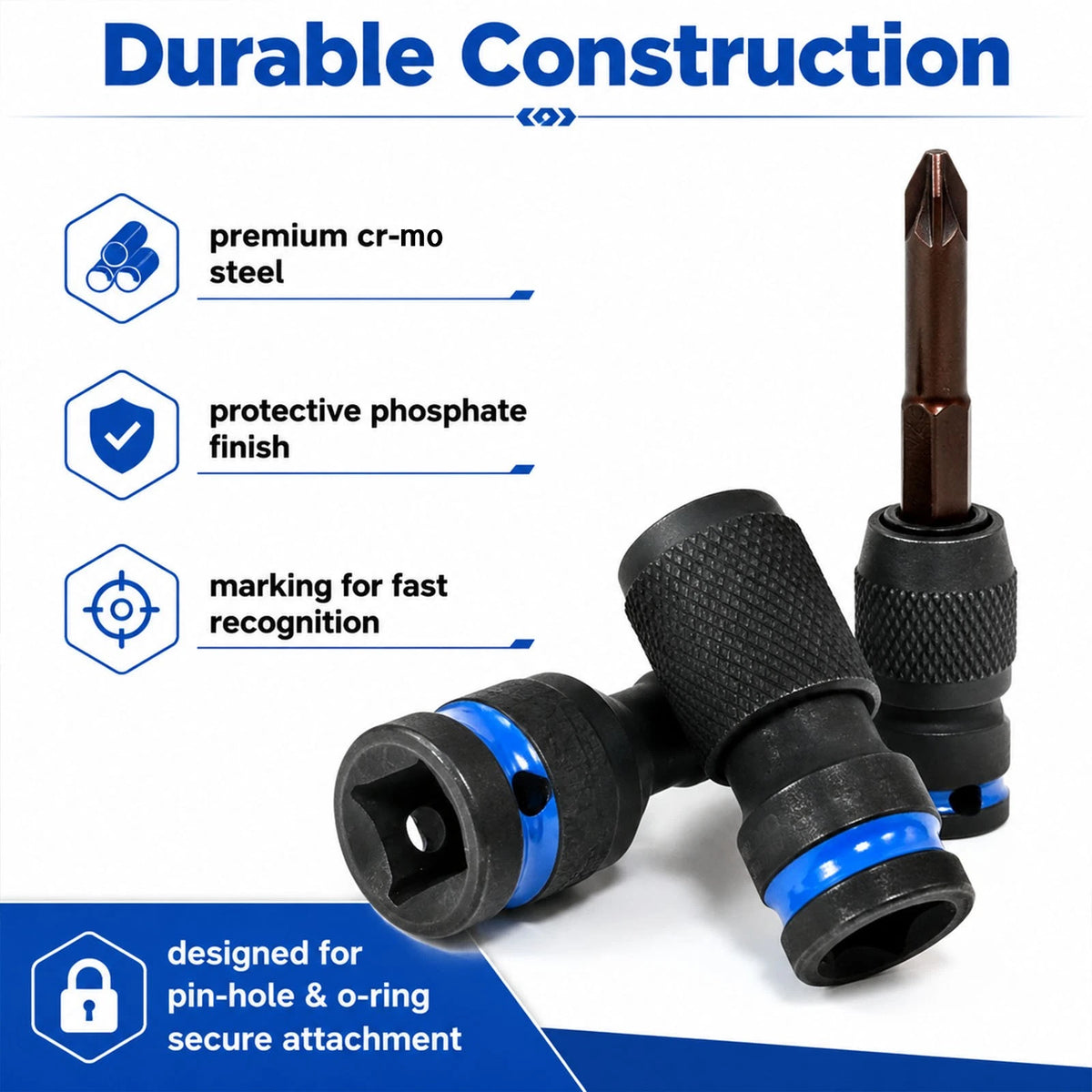 3-Piece Drill Socket Adapter Kit with Quick-Change 1/4" Hex Shank CR-MO Steel