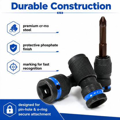 3-Piece Drill Socket Adapter Kit with Quick-Change 1/4" Hex Shank CR-MO Steel