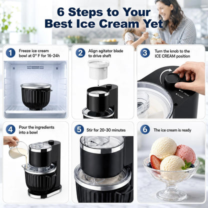 Ice Cream Maker & Shaved Machine, 2-in-1 Slushie Machine General, Black