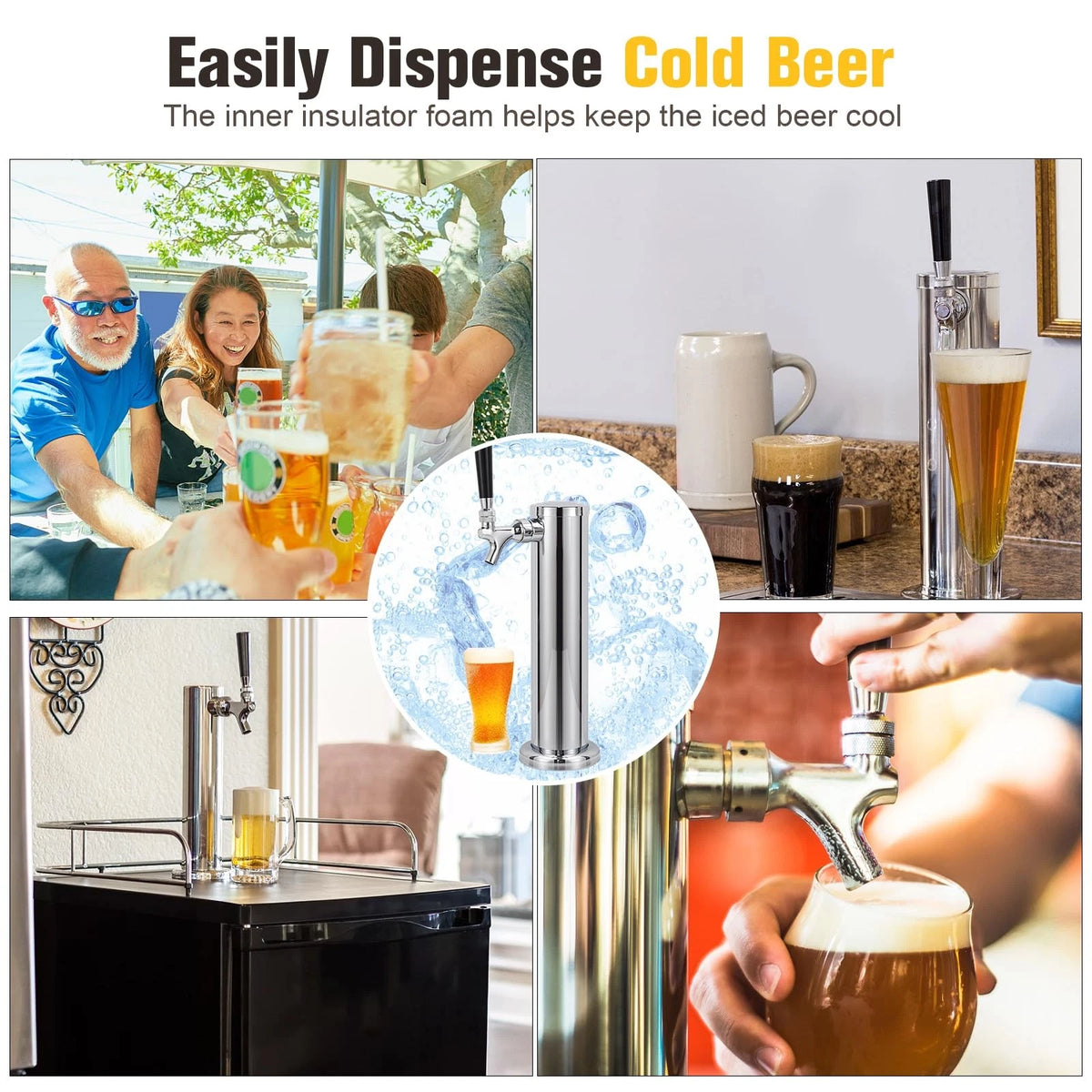 Hgkeke Beer Tower Single Tap Draft Tower, Silver