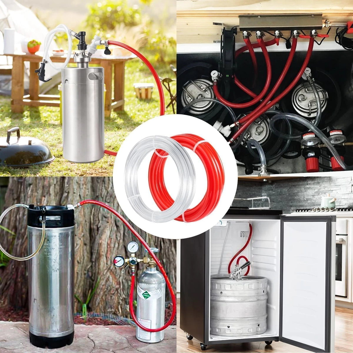 5ft Kegerator CO2 Gas Line and Beer 5Ft Line+5Ft Line, Red+Clear