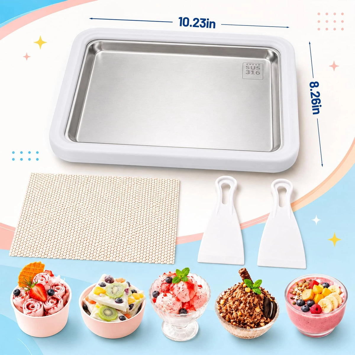 Bestery Rolled Ice Cream Maker, Premium Food Grade 316 10.2×8.3 inches, White