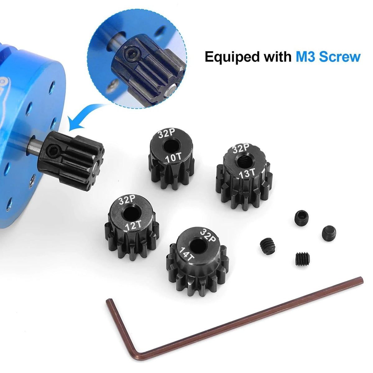 OGRC Steel Hardened 32P Pinion Gears 10T 11T 12T 13T 14T 3.175mm Shaft for...