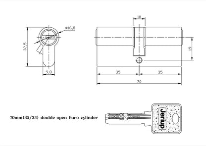 Jeriup Locks- Euro Profile Cylinder, 70mm (30/10/30), Satin Nickle