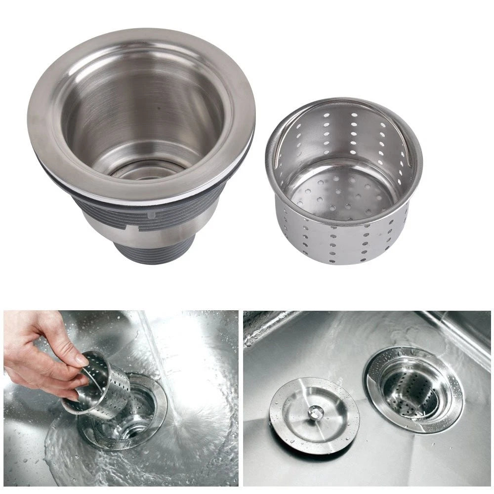 3-1/2 Inch Sink Drain Assembly Kit, Removable Deep Strainer Silver
