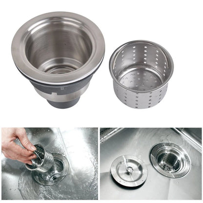 3-1/2 Inch Sink Drain Assembly Kit, Removable Deep Strainer Silver