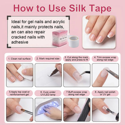 Aiuulu 8 Rolls Silk Wrap for Nails, Self Adhesive Broken 39.37 Inch, white