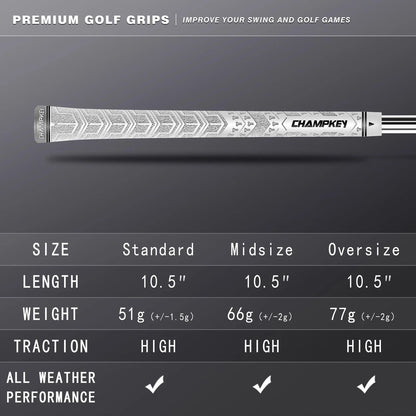 CHAMPKEY Y-PRO Performance Rubber Golf Grips 13 Pack with All Repair White