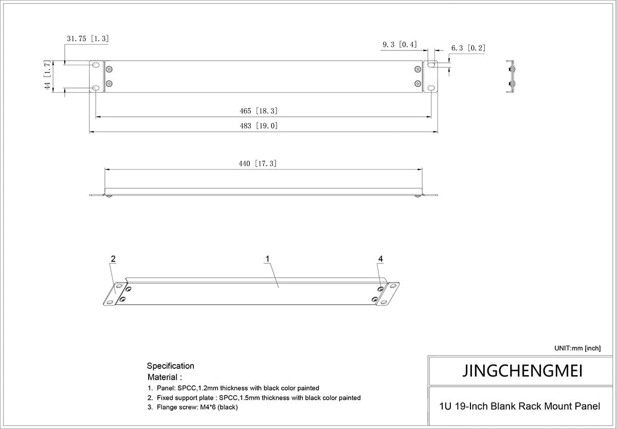 Jingchengmei 2 Pack 1U Metal Disassembled Blank Panel 2P Panel, Black