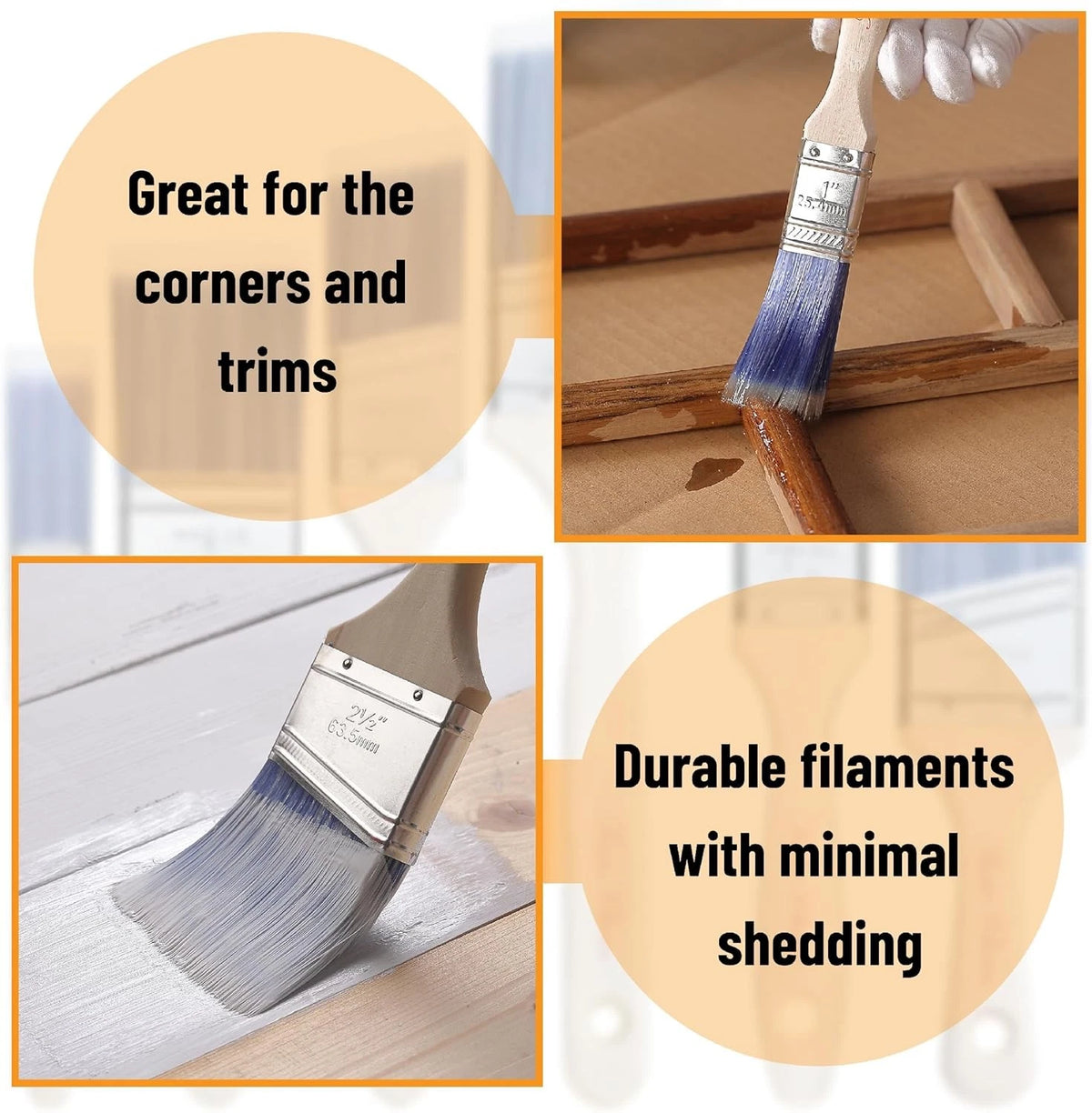 Bates Paint Brushes - 6 Pack, 1", 1.5", 2" Angle Brushes, 4 Blue