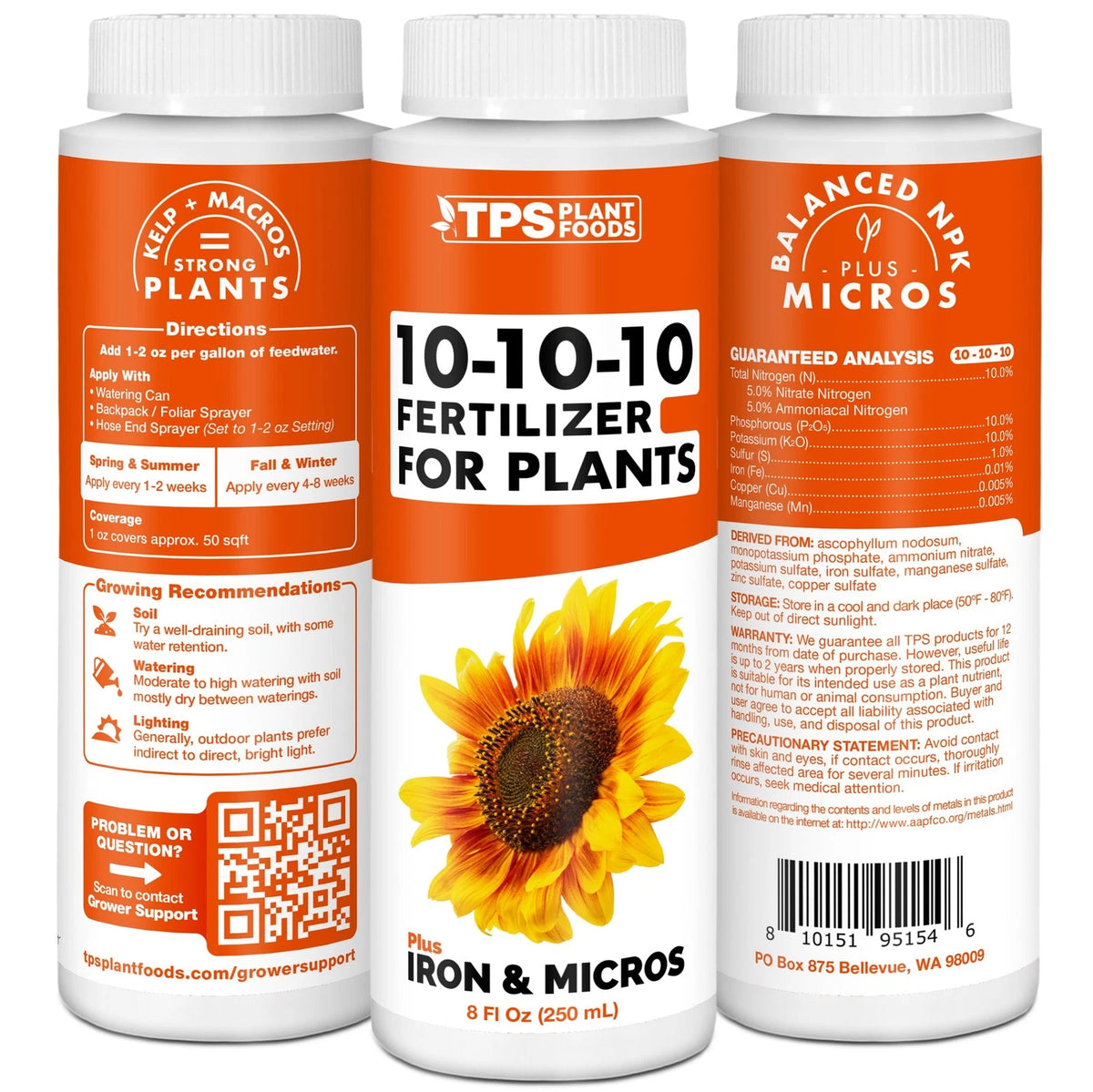 TPS NUTRIENTS Liquid 10-10-10 Fertilizer for Plants, Triple 8 oz (1/2 Pint)