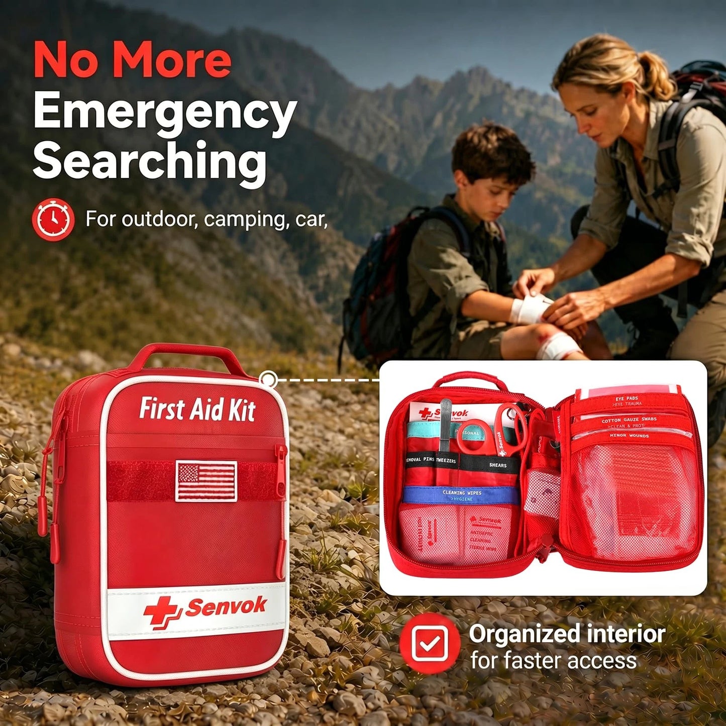 Senvok 121 Pcs Small First Aid Kit for Car, Camping, Outdoor Small, Red