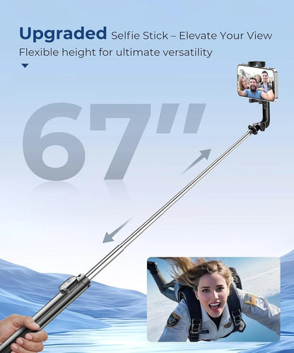 Fuloview 67” Selfie Stick Tripod for iPhone, Lightweight Travel Phone Black