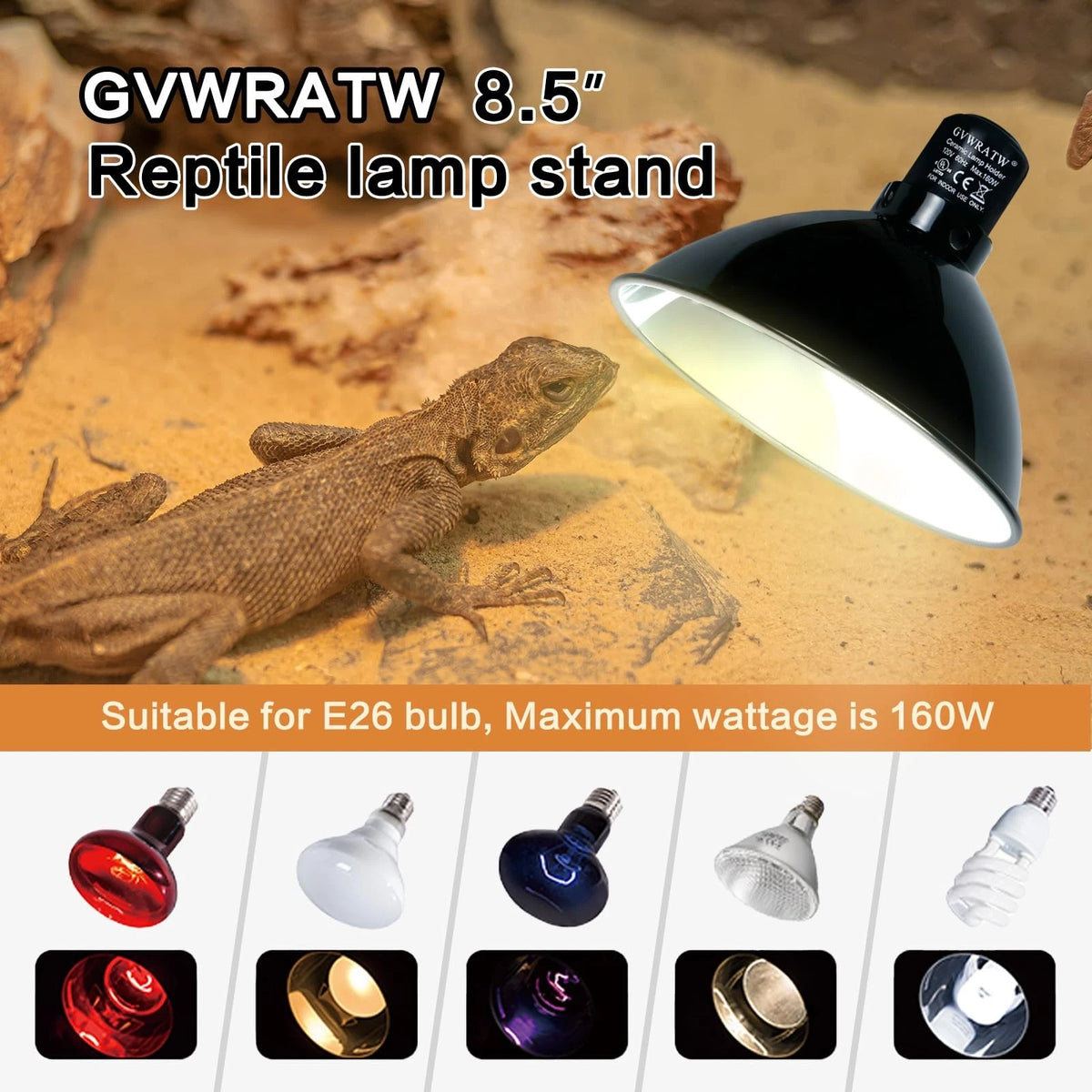GVWRATW Reptile Lamp Fixture with Dimming Thermostat – Deep Dome Heat Black