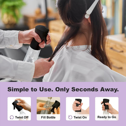 2 Pack Spray Bottles for Hair - Continuous Water Mister 10.1 oz, Ebony