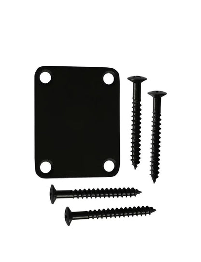 Metallor Guitar Neck Plate Standard 4 Holes with Screws 64mm x 51mm Black