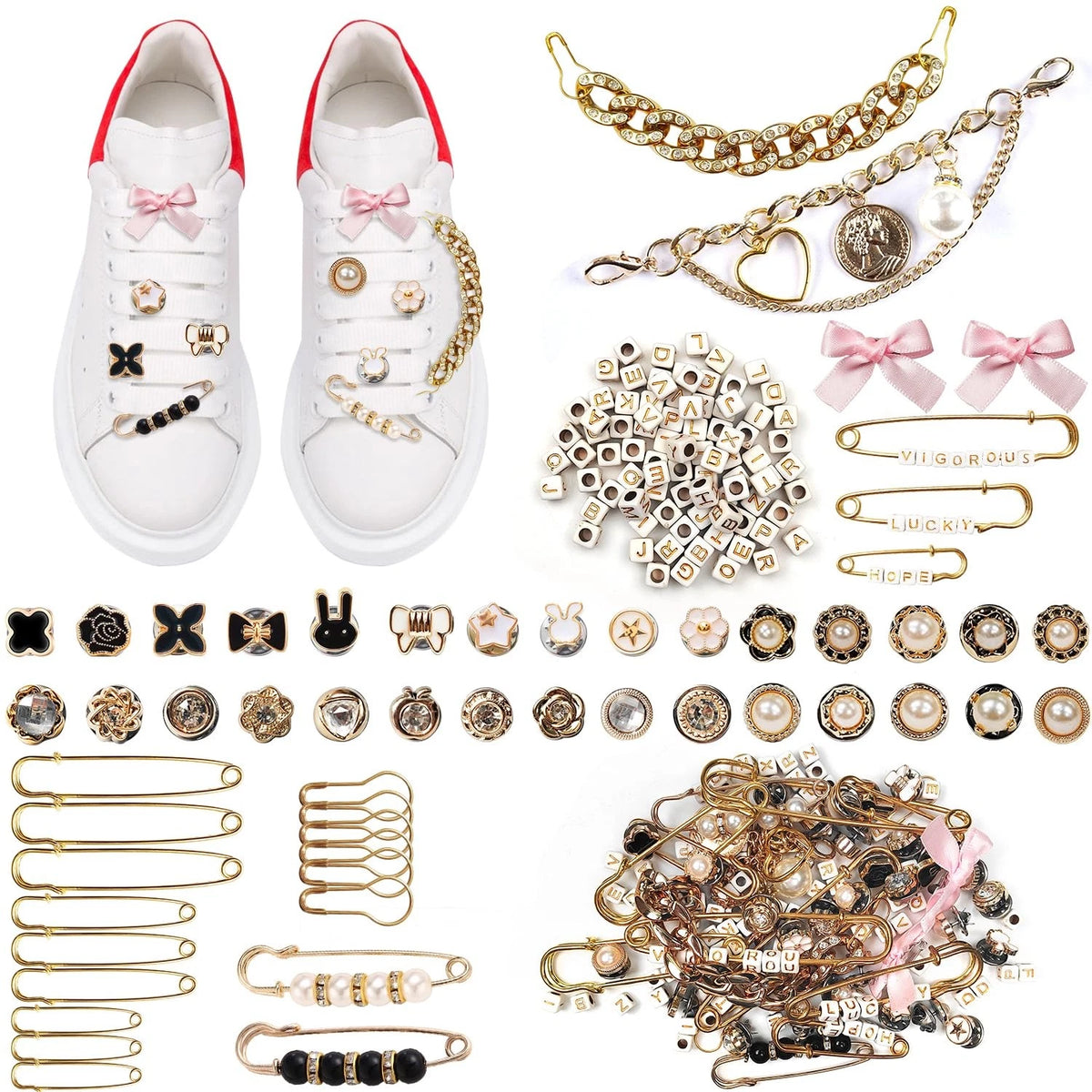 Molirex 151 Pcs Junk Socks Charms, Gold Shoe Charms for Sneakers Gold-151