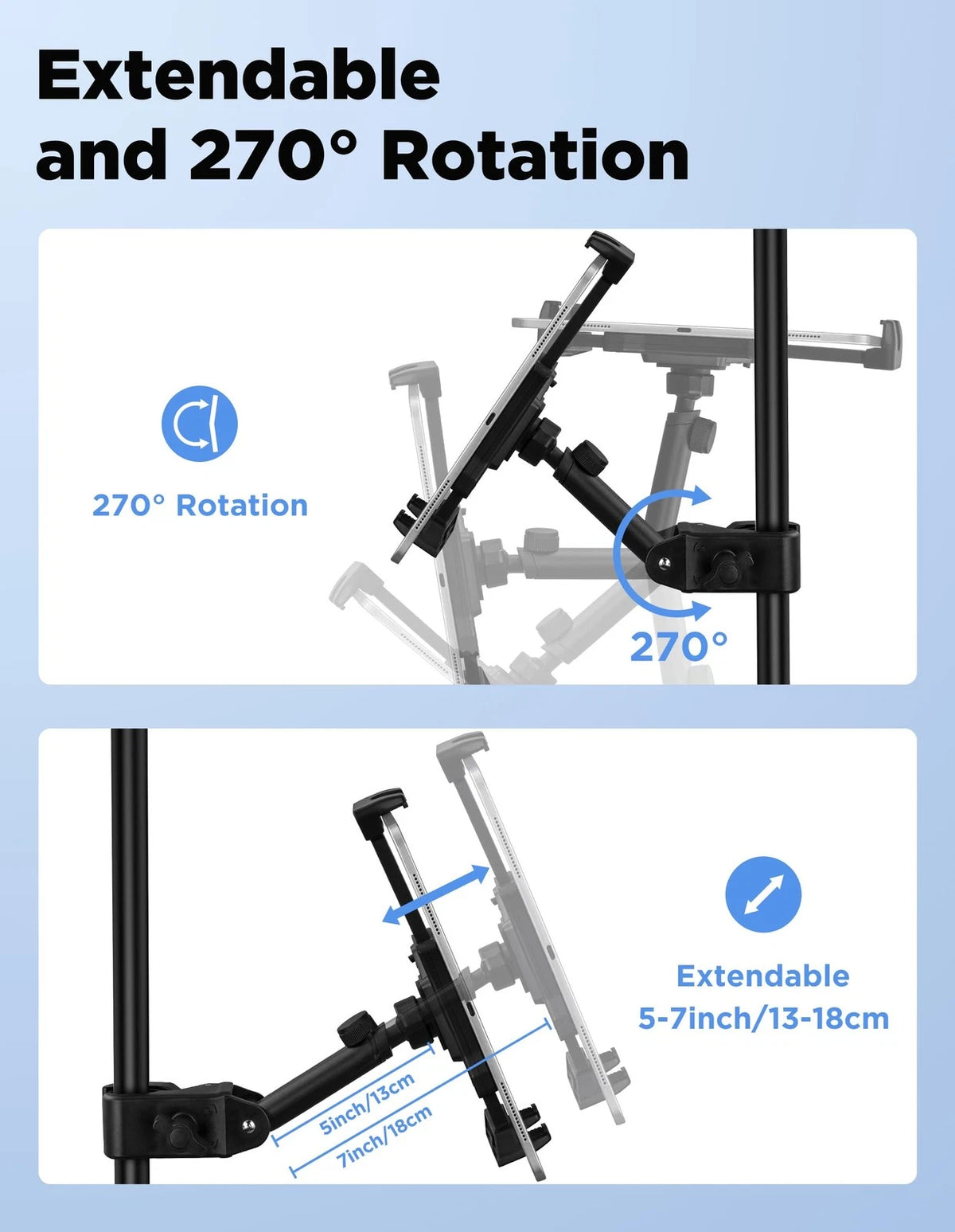 LZSIG Tablet Holder for Mic Stand, Adjustable iPad iPhone Mount X, Black