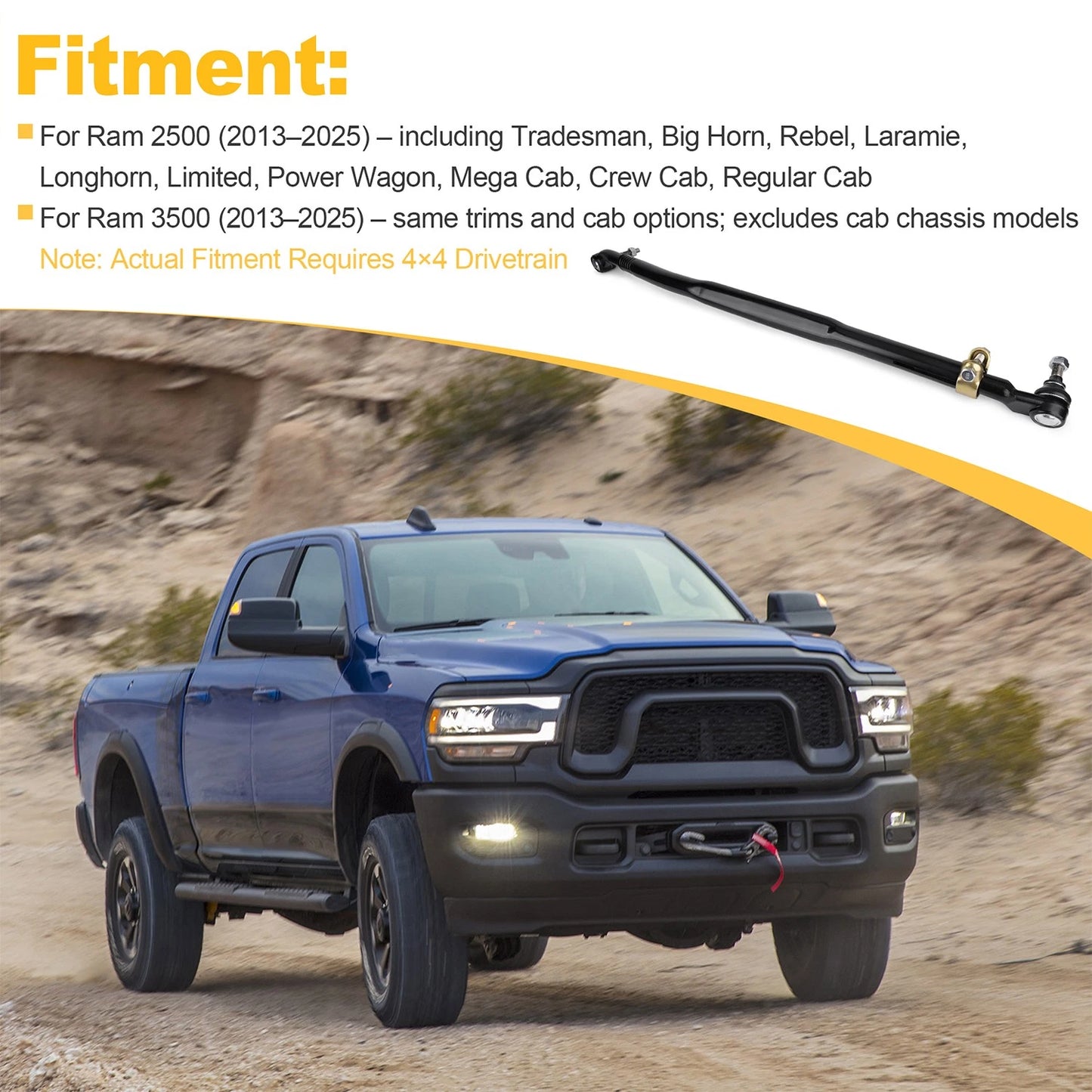 Heavy Duty Steering Drag Link For 2013–2025 Ram 2500 & Ram 3500 Four-Wheel Drive
