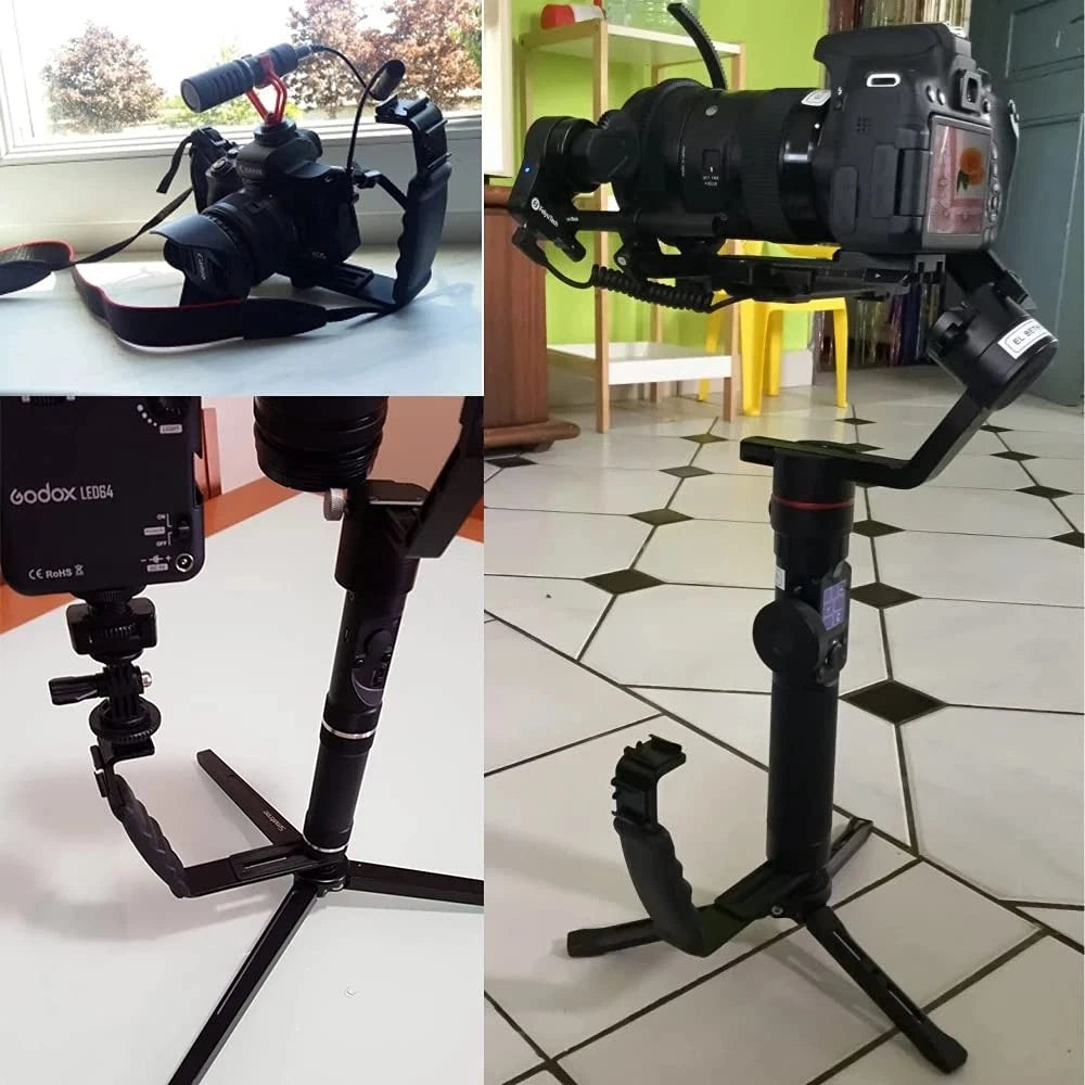 L-Shape Flash Bracket with Dual Cold Shoe Mount  Tripod Screw Black
