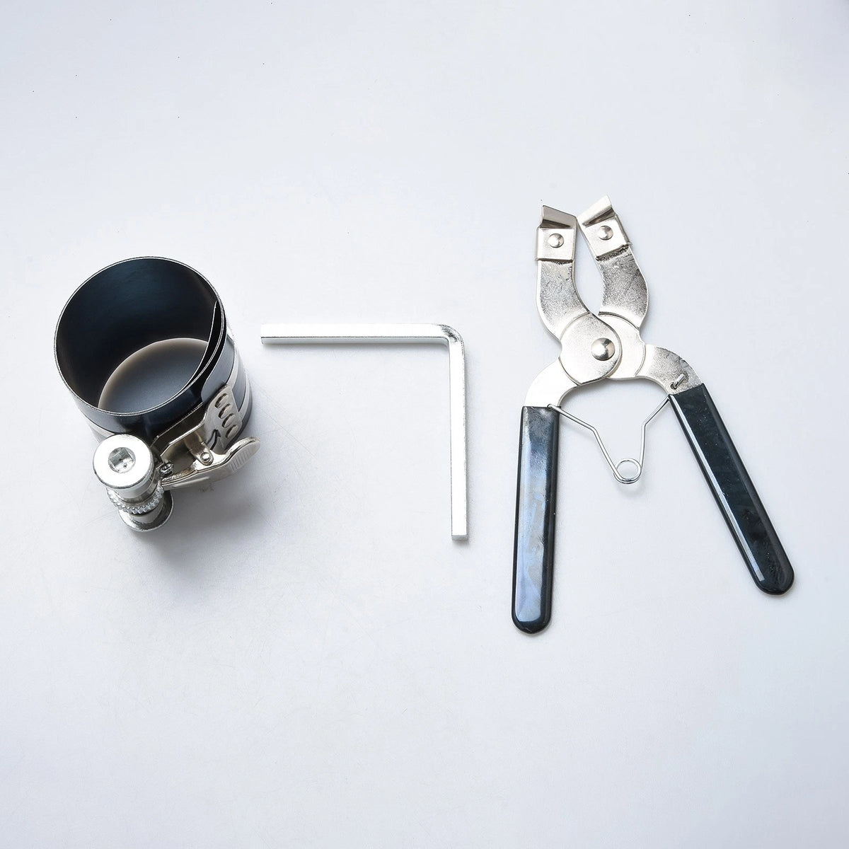 Non-slip Piston Ring Compressor Tool Set with Pliers & Wrench for Engine Rebuild