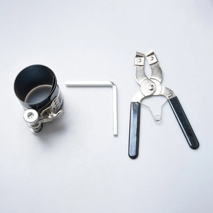 Non-slip Piston Ring Compressor Tool Set with Pliers & Wrench for Engine Rebuild