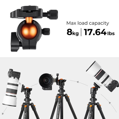 K&F CONCEPT 64 inch/163 cm Camera 64" height/8kg load, Black and Orange