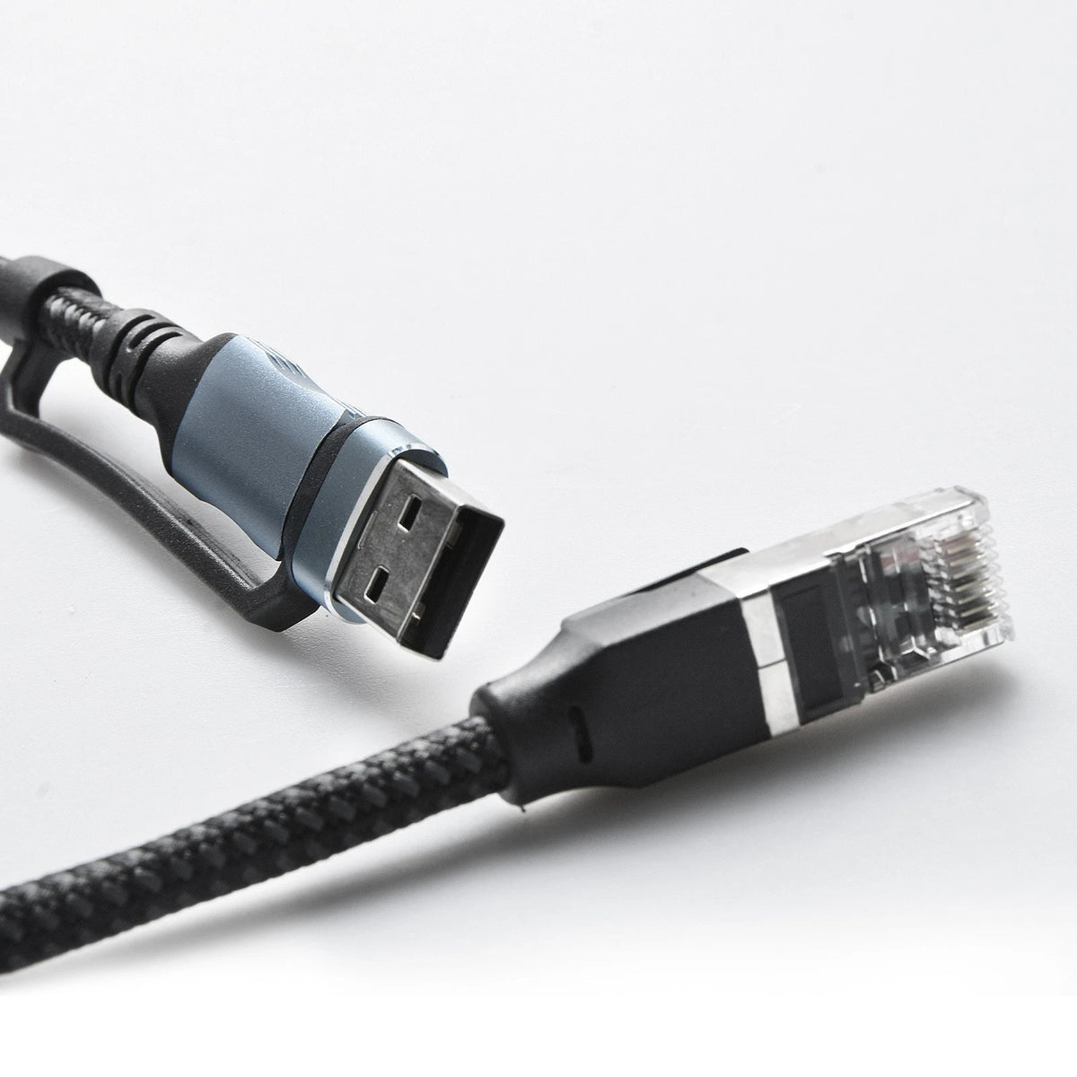 Aluminum 2-in-1 Ethernet Cable USB-A/Type-C to RJ45 100Mbps 1.8M Braided for PC