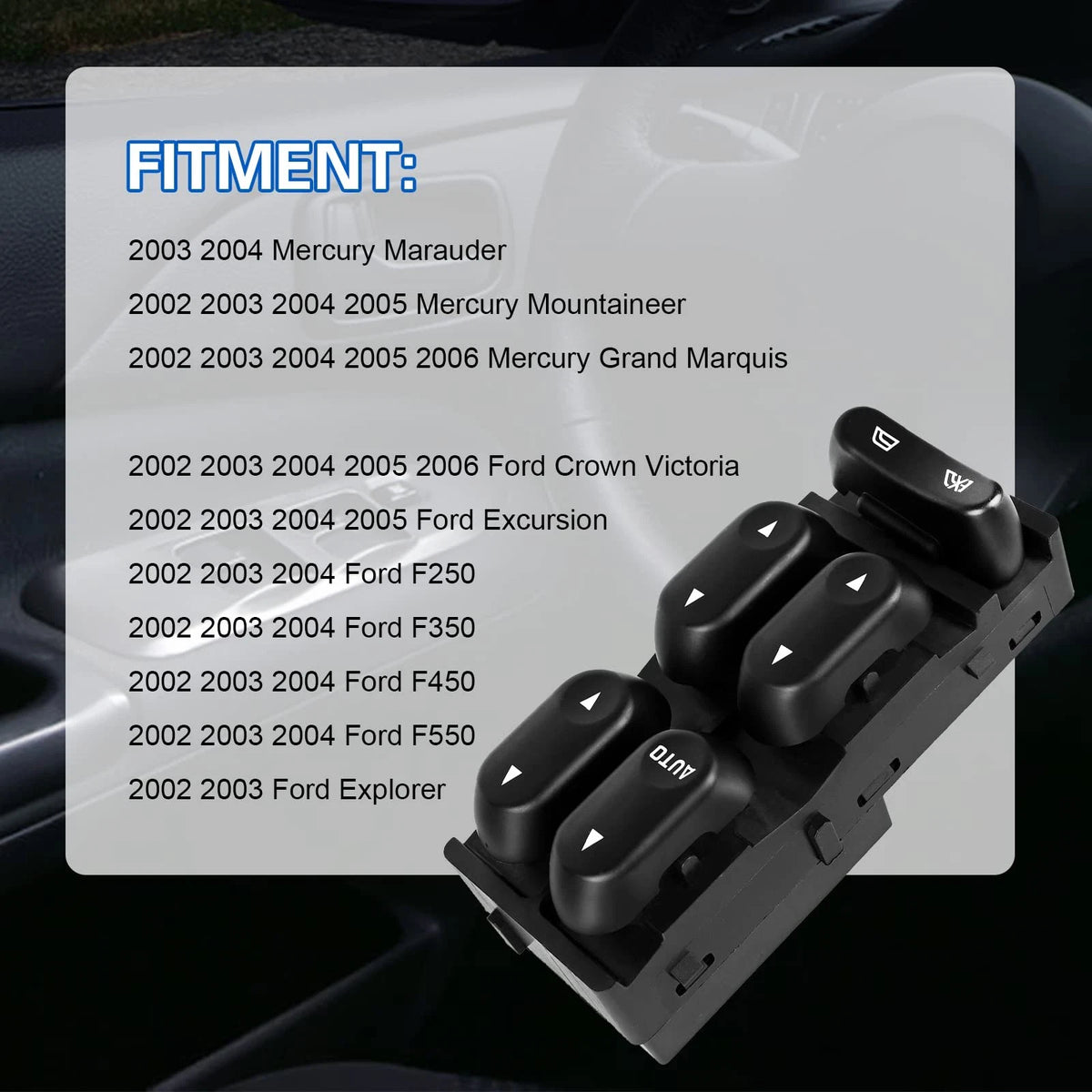 Driver Side Master Power Window Switch Replacement for Ford F250 F350 Black