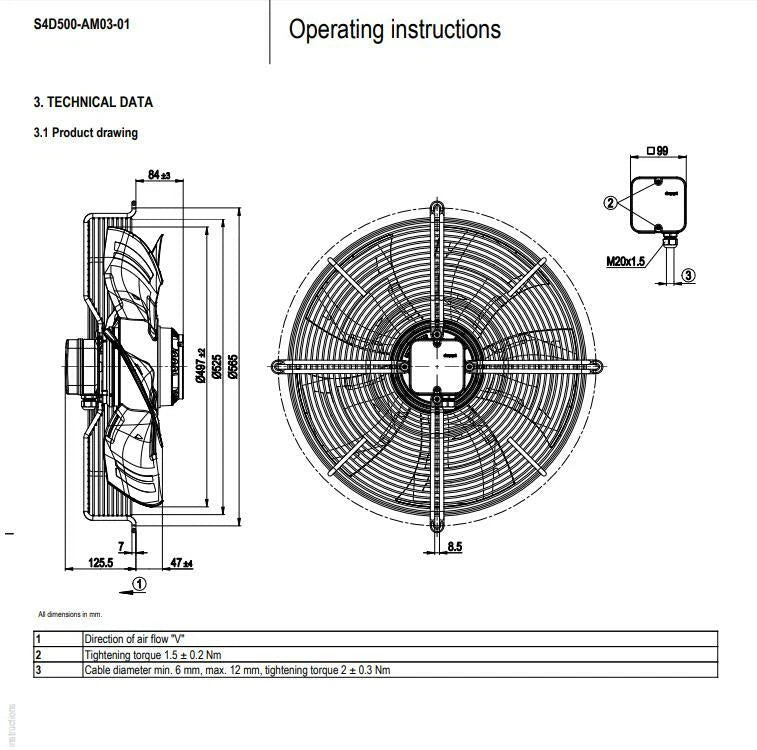 Ebmpapst S4D500-AM03-01 Axial Fan AC 400V 720W Exhaust Fan 1590RPM Cooling Fan