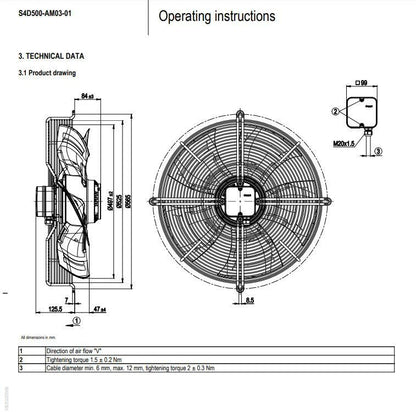 Ebmpapst S4D500-AM03-01 Axial Fan AC 400V 720W Exhaust Fan 1590RPM Cooling Fan