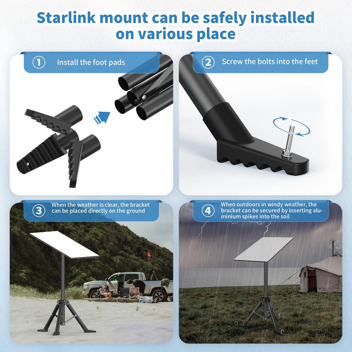Starlink Gen 3/ Mini Tripod Stand with Pipe Adapter, Outdoor Black