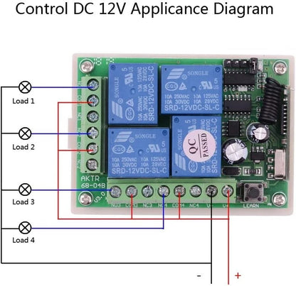 DC 12V Remote Control Switch 4 Channel Universal 433Mhz Control...