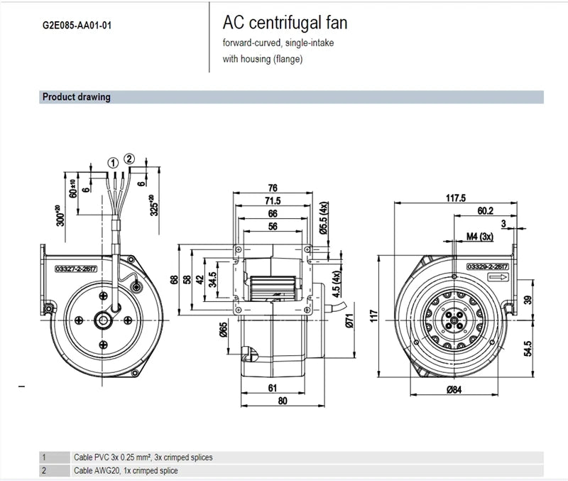 Ebmpapst G2E085-AA01-01 Blower Fan AC 230V 32/30W 0.15/0.14A 2350/2800RPM Fan