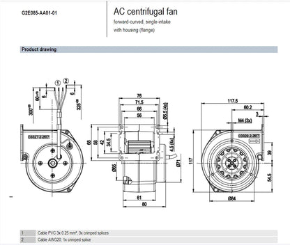 Ebmpapst G2E085-AA01-01 Blower Fan AC 230V 32/30W 0.15/0.14A 2350/2800RPM Fan