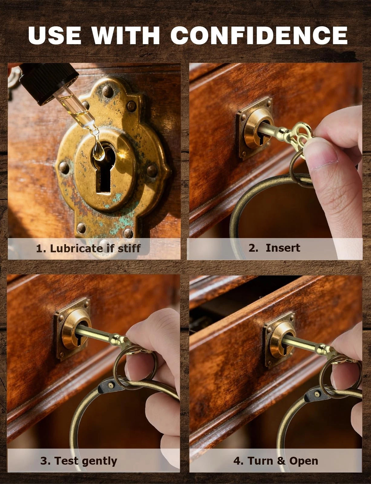 Skeleton Key, 20PCS Universal Hollow Barrel Antique Keys Gold, Black, Silver