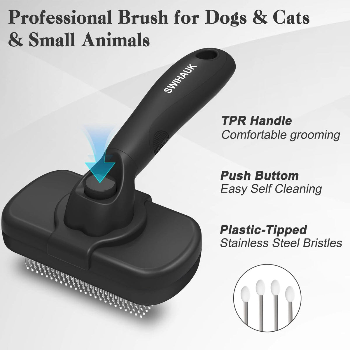Swihauk Self Cleaning Slicker Brush for Dogs & Cats - Skin Large, Black