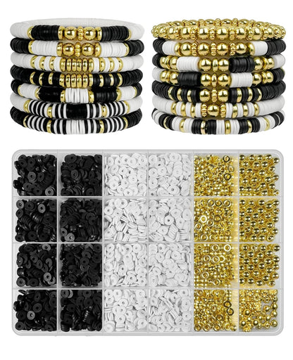 ClaBead Bracelet Making Kit for Boys 3200Pcs, Clay Beads Large, Black & White