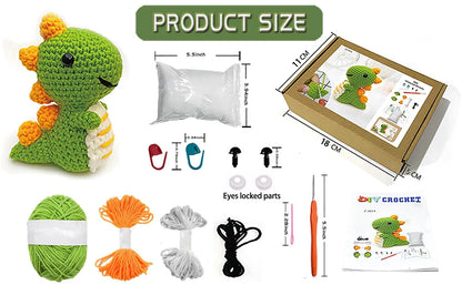 Kaaper Crochet Kit for Beginners Adults, Learn to Small, Green Dinosaur