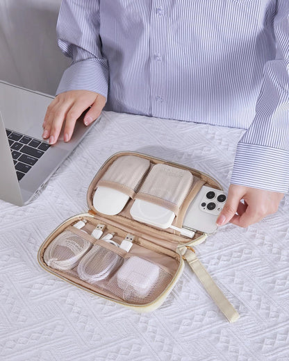 BAGSMART Cord Organizer Travel Cable Small, Single Layer Quilted Beige